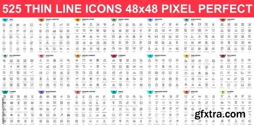 Mega Set Of Vector Thin Line Icons 6xAI