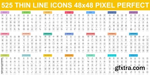 Mega Set Of Vector Thin Line Icons 6xAI