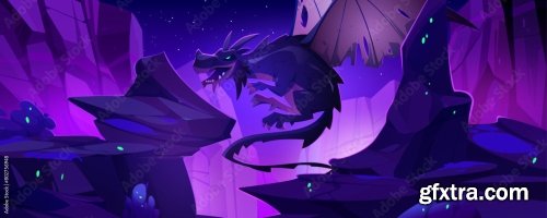 Dragon Flying Against Night Mountain Background 6xAI