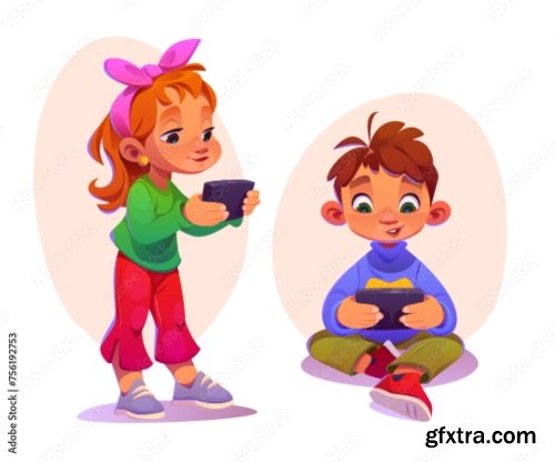 Kids Playing Game On Mobile Phone 6xAI