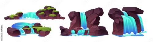 Waterfall And Mountain River Stream Cartoon Vector 6xAI