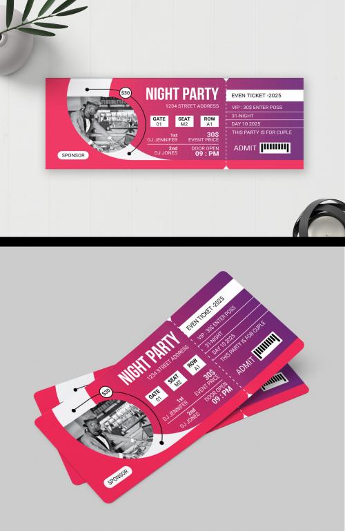 Night Party Event Ticket Design Layout