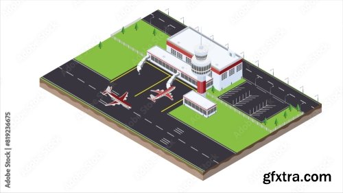 Isometric Scene Of Transport Airplane 6xAI