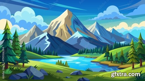 Create A Vector Art Of A Beautiful Mountain Lands 6xSVG