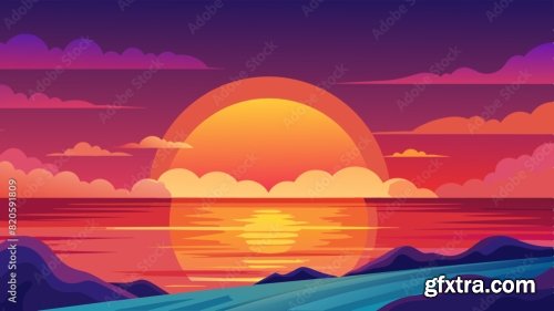 Great Sunset Over The Ocean 6xSVG