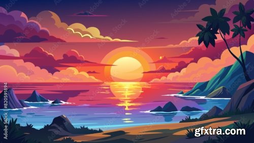 Great Sunset Over The Ocean 6xSVG