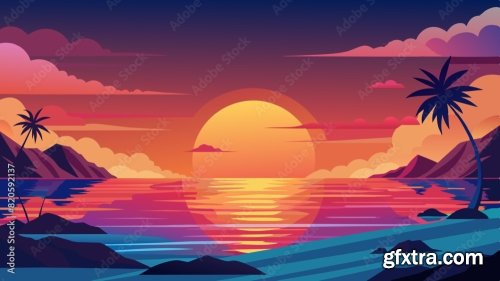 Great Sunset Over The Ocean 6xSVG