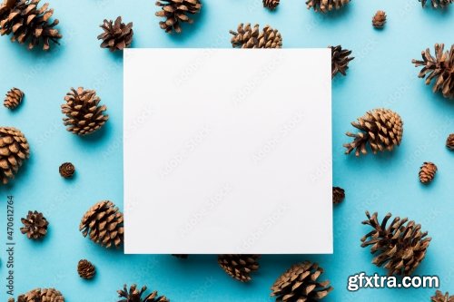 Creative Frame Made Of Christmas Pine Cones 6xJPEG