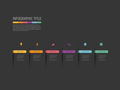 Six Elements Infographic with Color Arrows Bookmarks on Dark Background