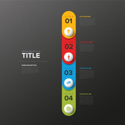 Four Dark Rounded Vertical Steps Elements Template with Stripes and Spheres