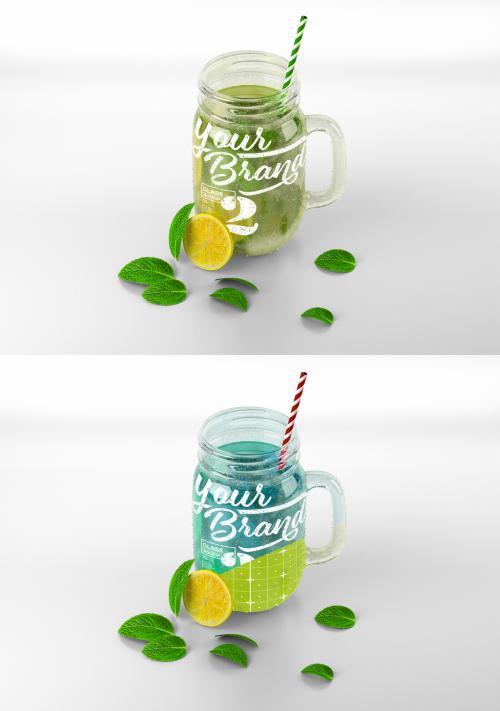 Opened Mason Jug with Mojito and Straw Mockup