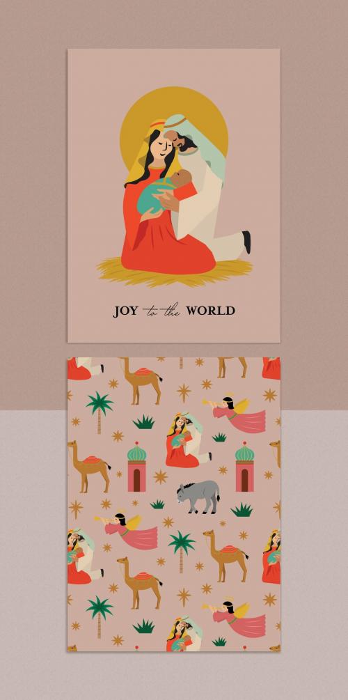 Mary and Joseph holding Baby Jesus Card Design