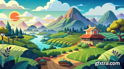 Create A Vector Art Of A Beautiful Mountain Lands 6xSVG