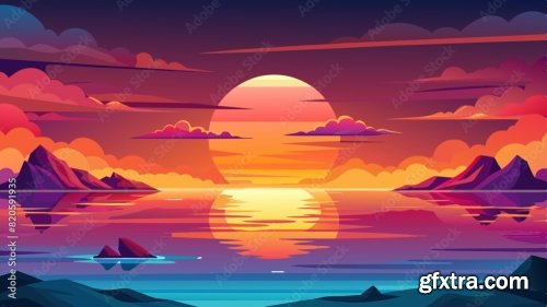 Great Sunset Over The Ocean 6xSVG