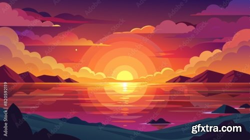 Great Sunset Over The Ocean 6xSVG