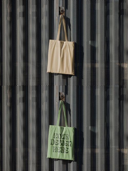 Cotton Tote Bag Mockup on a Metallic Fence