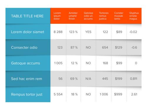 Simple blue and red data table layout template