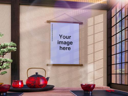 Japanese Indoor Temple Poster Mockup