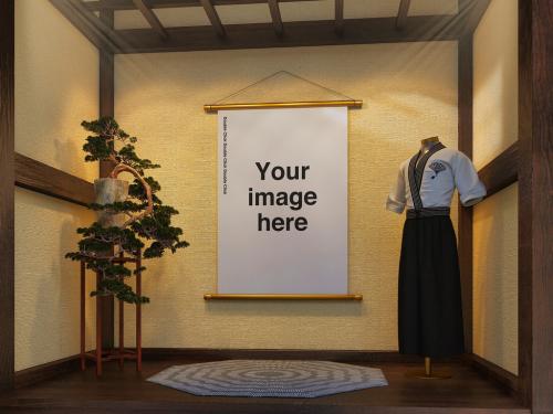 Japanese Indoor Temple Poster Mockup