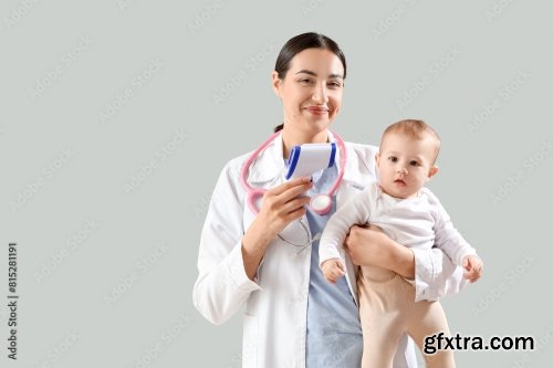 Female Pediatrician With Little Baby 6xJPEG