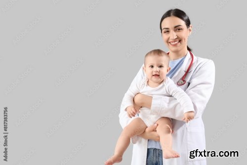 Female Pediatrician With Little Baby 6xJPEG