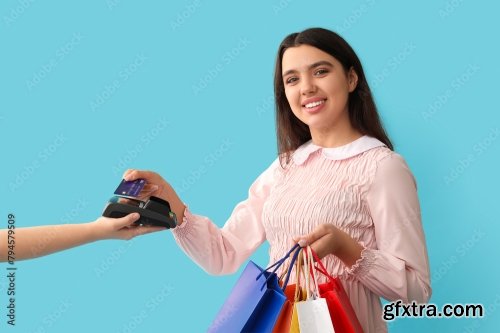 Young Woman With Credit Card Paying 6xJPEG