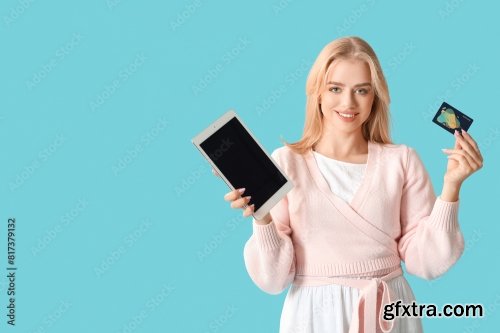 Young Woman With Modern Tablet Computer 6xJPEG