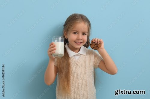 Cute Little Girl With Glass Of Tasty Milk 6xJPEG