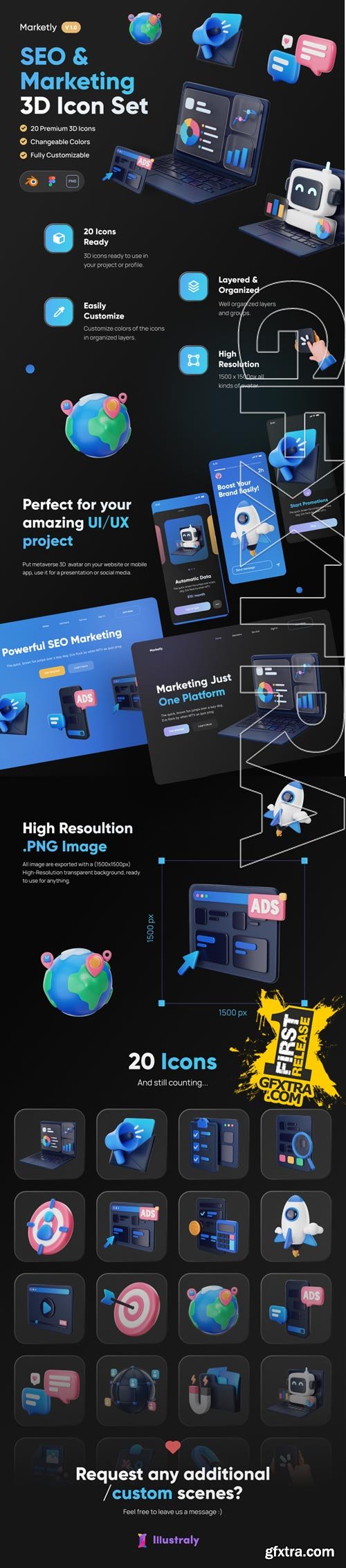 Marketly - SEO & Marketing 3D Icon Set Model