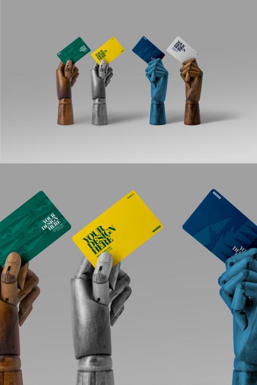 Wooden Hand Holding Business Card Mockup Set 1