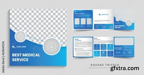 Medical Clinic Healthcare Trifold Brochure Leaflet Layout 6xAI