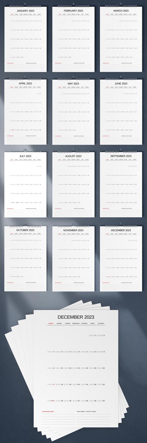 Minimal White Grid Wall Calendar 2023 Layout