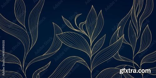 Vector Linear Golden Leaves Art Deco Pattern 6xAI