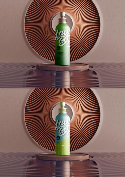 Metallic Cosmetic Spray Bottle Scene Mockup