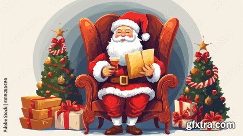 Vector Flat Cartoon Santa Claus 6xAI