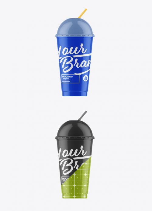 Smoothie Cup with Straw Mockup