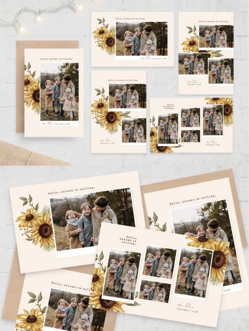 Autumn Fall Sunflower Photo Card Flyer Template