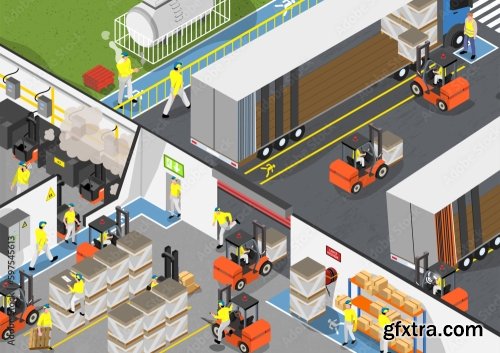 Isometric Factory Logistics Machines 4xAI