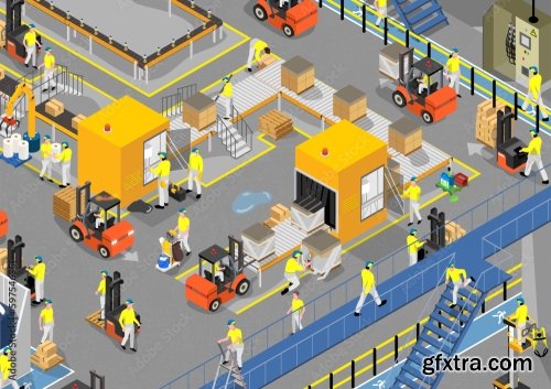 Isometric Factory Logistics Machines 4xAI