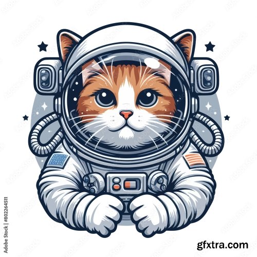 Astronaut Cat Vector In White Background 6xAI