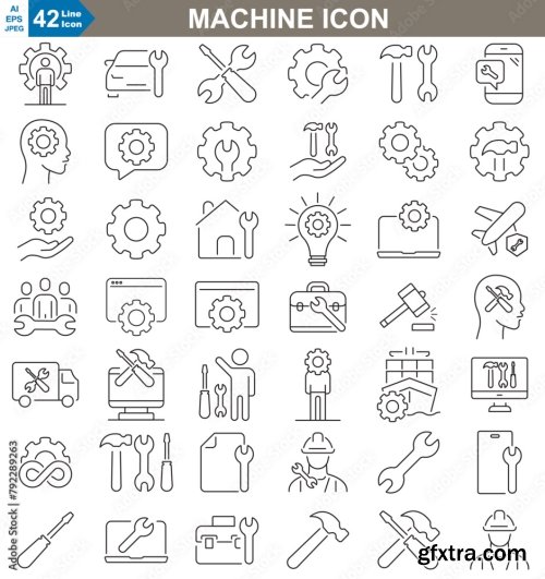 Line Icons Set Vector Illustrator 6xAI