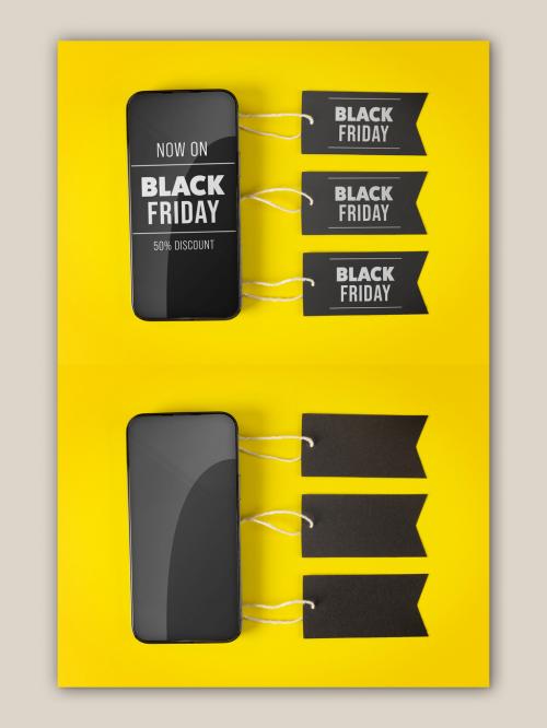 Black Friday Phone and Tags Mockup