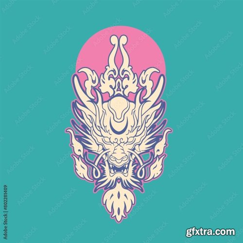 Japanese Dragon Illustration With Japanese 6xAI