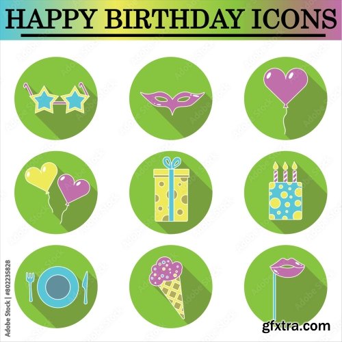 Set Of Birthday Flat Icons 6xAI