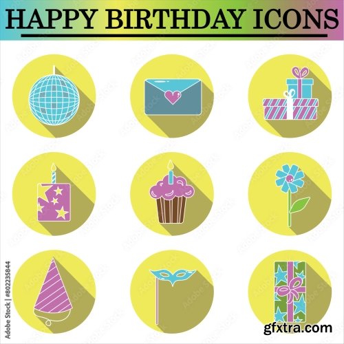 Set Of Birthday Flat Icons 6xAI