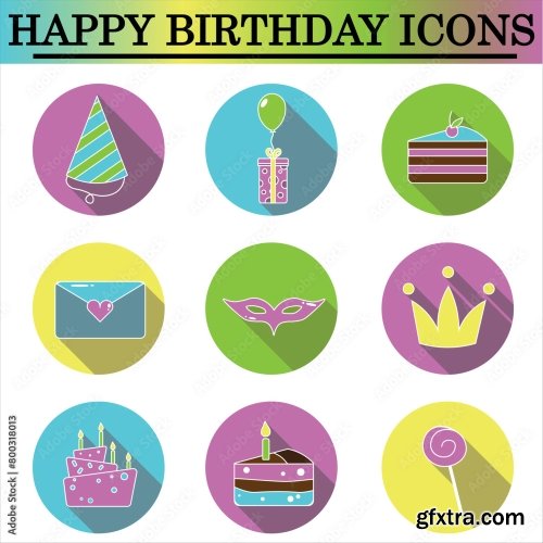 Set Of Birthday Flat Icons 6xAI