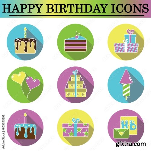 Set Of Birthday Flat Icons 6xAI