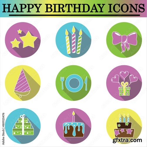 Set Of Birthday Flat Icons 6xAI