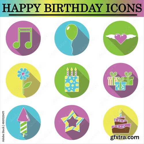 Set Of Birthday Flat Icons 6xAI