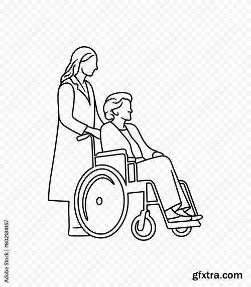 Wheelchair With Female Nurse Vector Design 4xAI